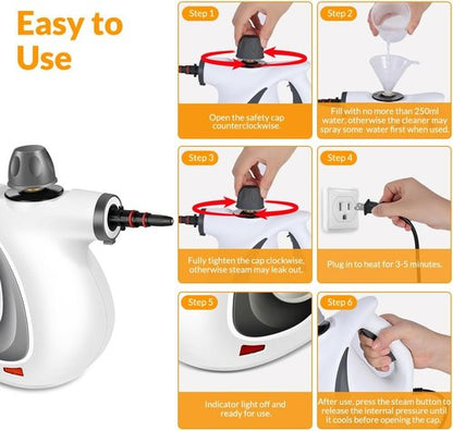 Handheld Pressurized Steam Cleaner with 12 pcs Accessories, Steamer for Cleaning, Steam Cleaner for Home Use, Steamer for Cleaning Car, Furniture, Floor, Upholstery, Grout and Tile, Deep Gray