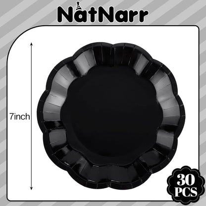 Skiennix 30 Pack Bow Cake Toppers - Elegant Black Paper Plates Included | Perfect for Parties