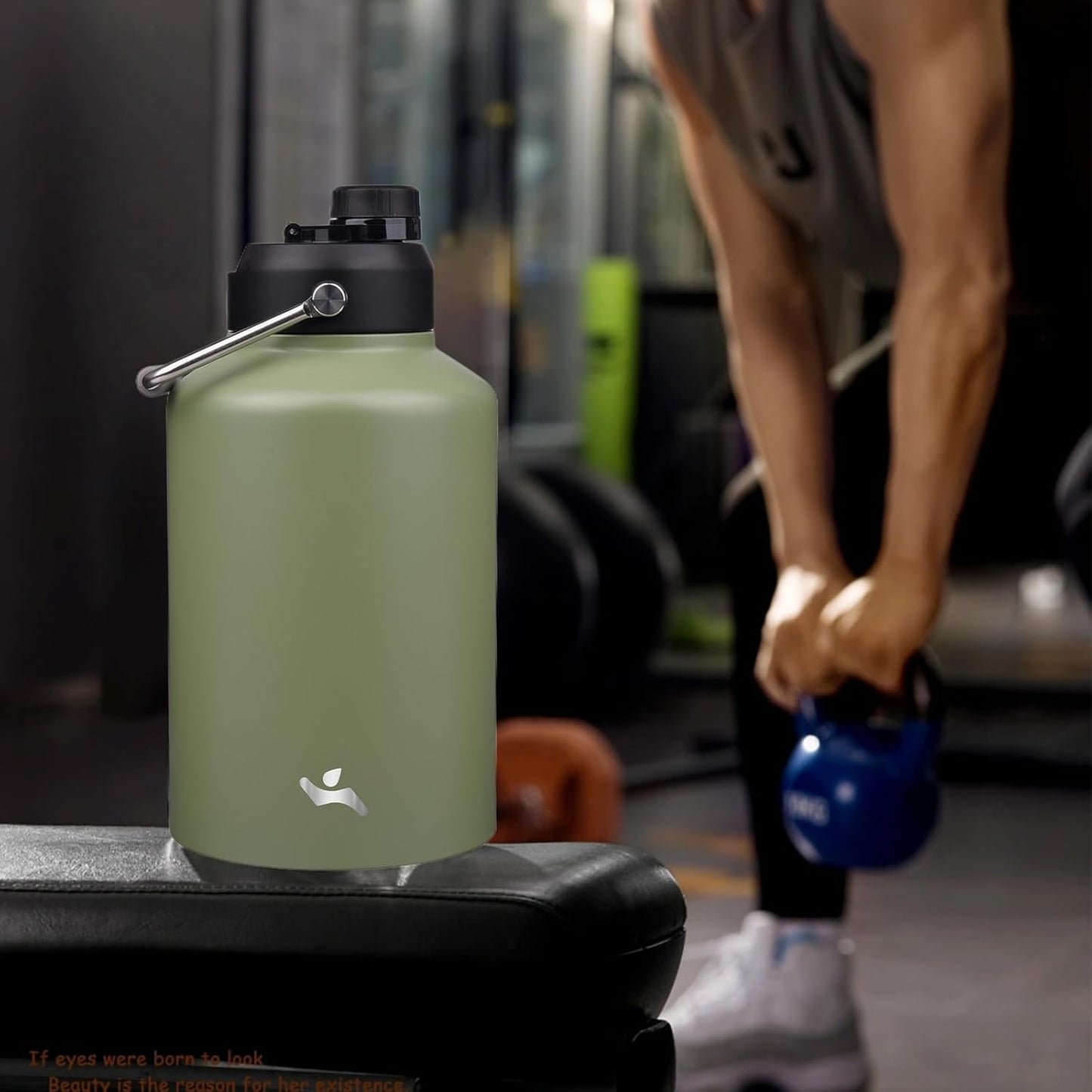 Skiennix 1 Gallon Insulated Water Bottle - Double Wall Vacuum Stainless Steel | Camp Green, 128 oz with Handle