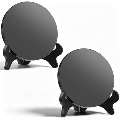 Obsidian Scrying Mirror 5.91 in with Wood Stand - 2 Pack Variation of THIS listing