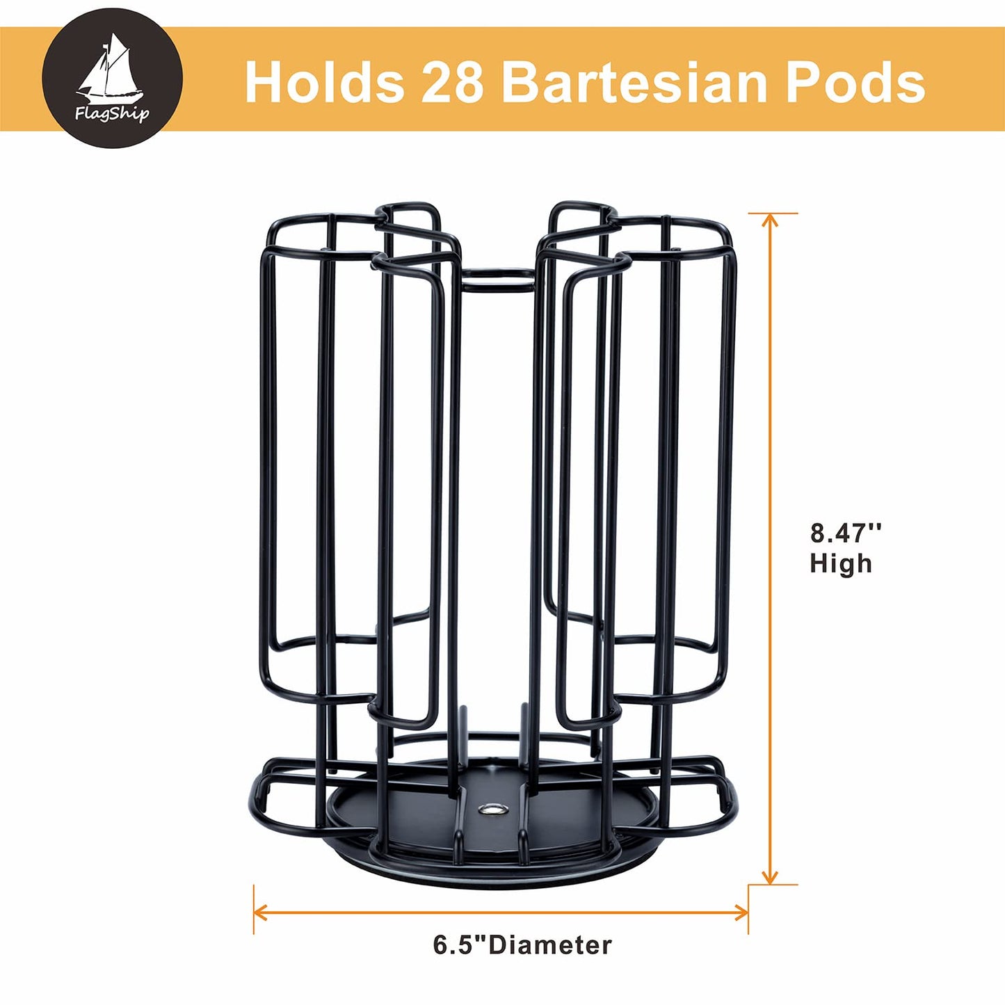 Flagship Cocktail Pod Holder for Bartesian Pod Storage Save Space Counter Black Metal Smooth Rotation Carousel (28 Pods Capacity)