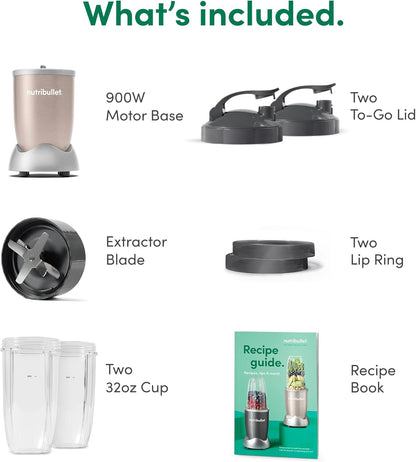 Nutribullet Pro 900 Watt Personal Blender - 13-Piece High-Speed Mixer System in Champagne | Pack of 2