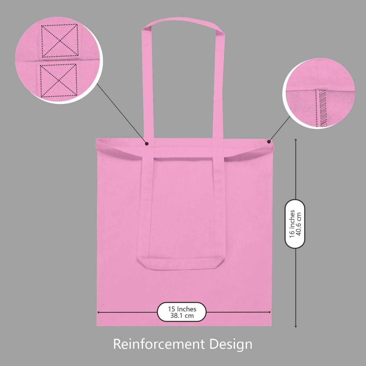 TOPDesign 16"x15" Baby Pink Cotton Tote Bags - 6-Pack Lightweight Reusable Grocery Bags for DIY & Gifts