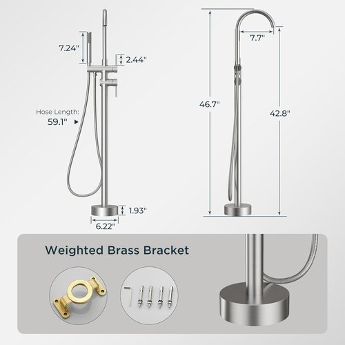 FORIOUS Freestanding Tub Faucet - High Flow Brass Bathtub Filler with Handheld Shower | Brushed Nickel