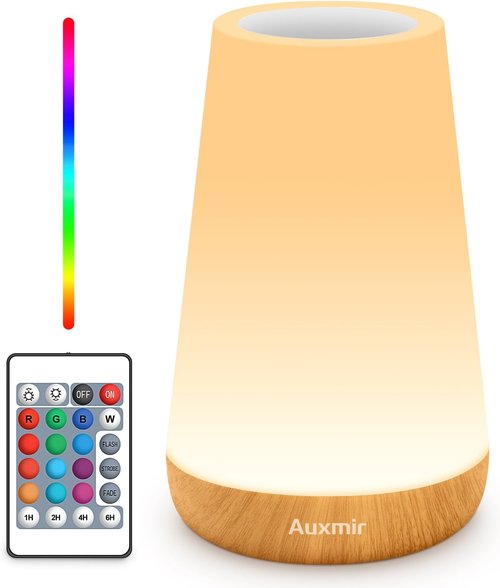 Auxmir LED Night Light - Touch & Remote Control Dimmable Tabletop Lamp | 13 RGB Colors, Rechargeable, Portable for Kids & Nursery