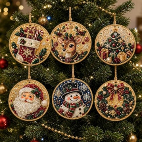 Christmas Pearl Art Ornaments Kit with Beads Gems & Twine - Color 1