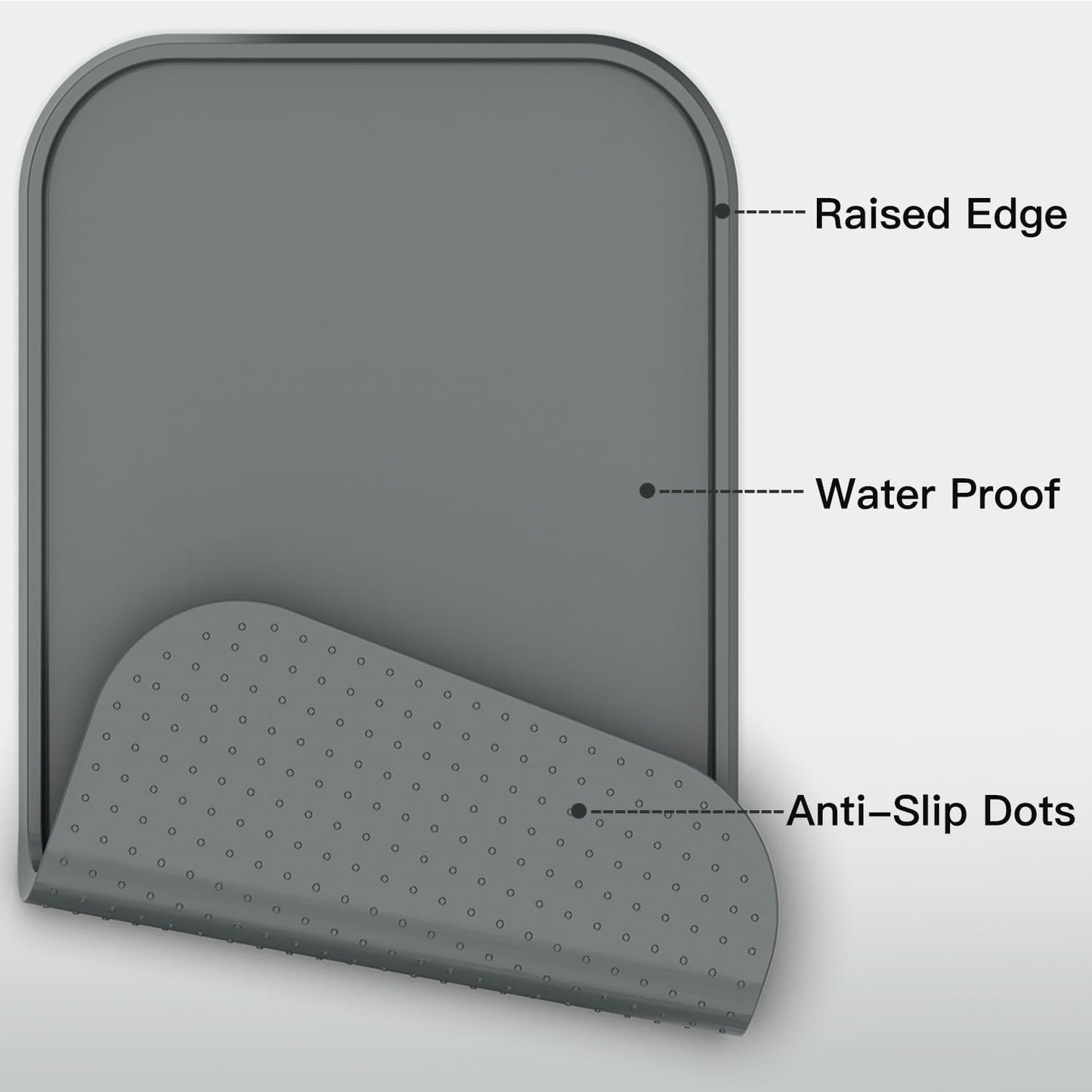 Pet Feeding Mat - Water-Proof Silicone with Raised Edge | Anti-Slip, BPA-Free, 23.5x13.5 Inch, Gray