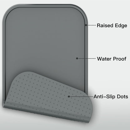 Pet Feeding Mat - Water-Proof Silicone with Raised Edge | Anti-Slip, BPA-Free, 23.5x13.5 Inch, Gray