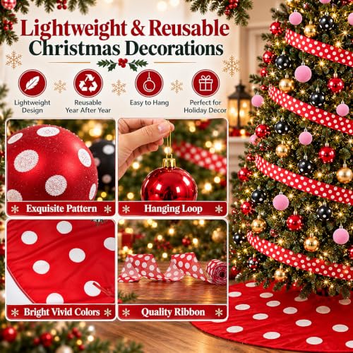 27Pcs Christmas Tree Decoration Set with Polka Dot Ornaments and Tree Skirt