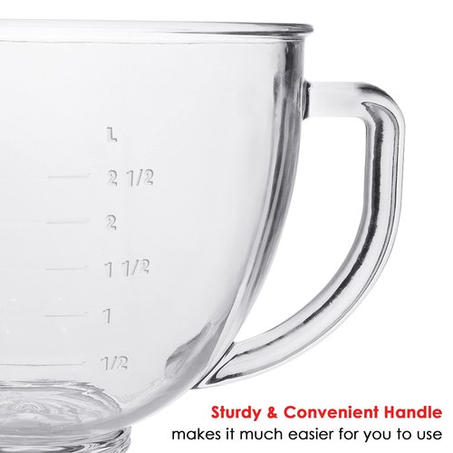FIRJOY Glass Mixing Bowl 5 QT for KitchenAid 4.5 and 5 Quart Tilt-Head Stand Mixers