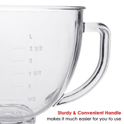 FIRJOY Glass Mixing Bowl 5 QT for KitchenAid 4.5 and 5 Quart Tilt-Head Stand Mixers