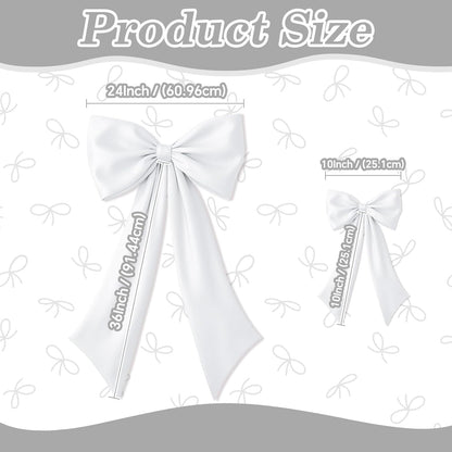 Skiennix White Bow Decor - 2 Pack Large & Small Coquette Wall Backdrop for Weddings & Events
