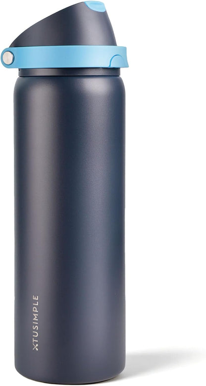 Skiennix 32 Oz Insulated Water Bottle - 2-in-1 Quick Flip Straw & Push Button Lid | Leakproof, Blue