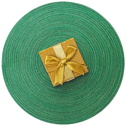 Christmas Green Braided Placemats Set of 6 - 15 Inch Woven Table Mats for Dining & Home Decor