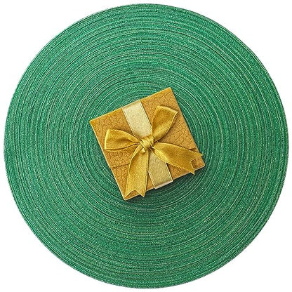 Christmas Green Braided Placemats Set of 6 - 15 Inch Woven Table Mats for Dining & Home Decor