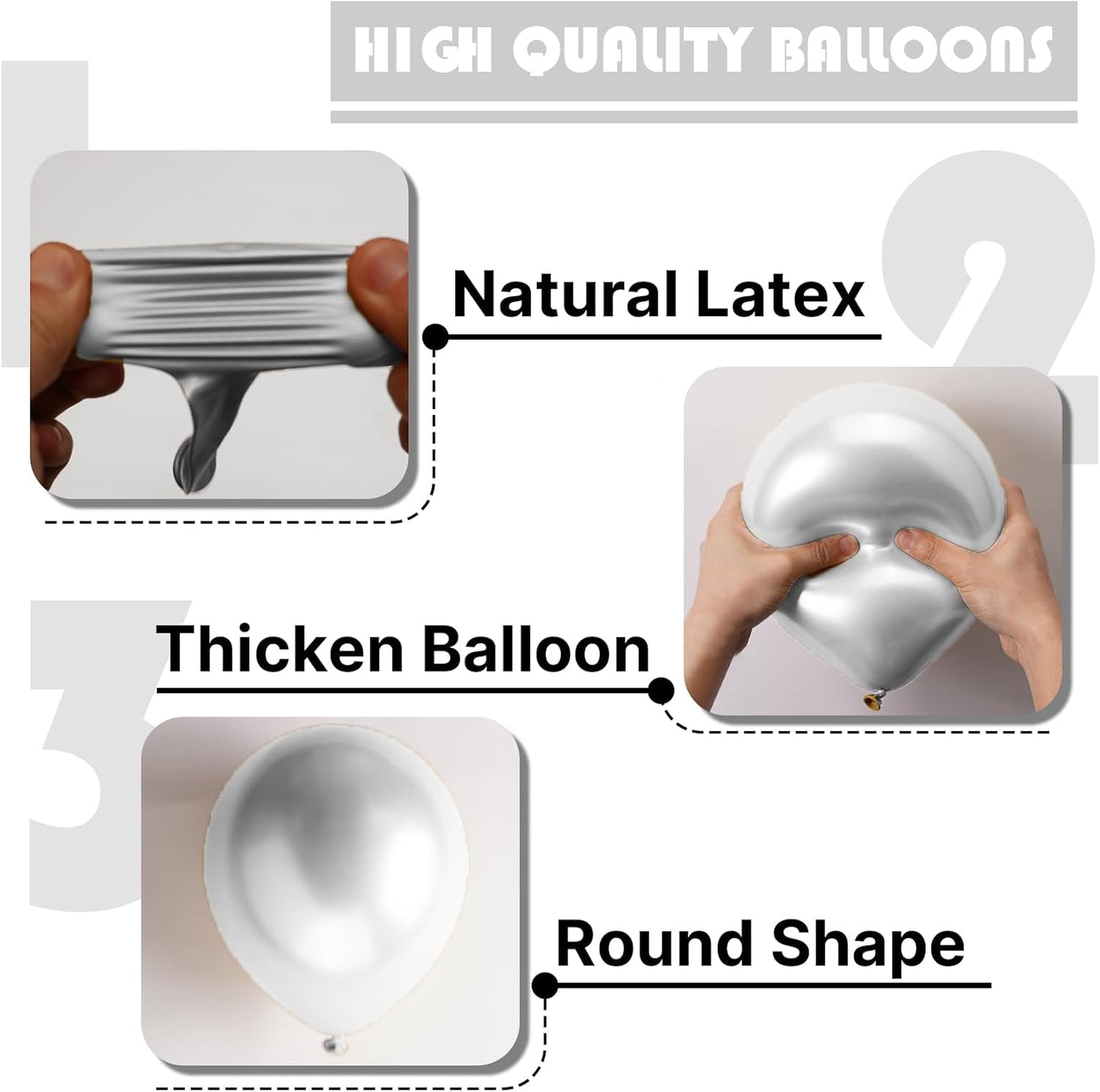 PartyWoo Metallic Silver Balloons - 127-Piece Pack in Various Sizes for Birthday & Graduation Decor