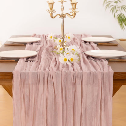 Socomi 6-Piece Pink Cheesecloth Table Runner - Rustic Boho 120-Inch for Weddings & Events