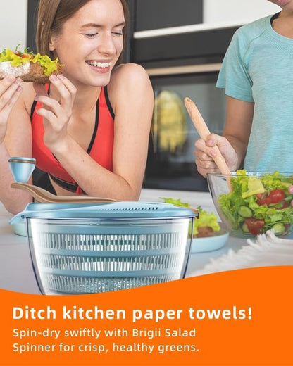 Brigii Salad Spinner - 4.24 Quart Lettuce Dryer with Double Drainage Holes for Fresh Greens & Veggies