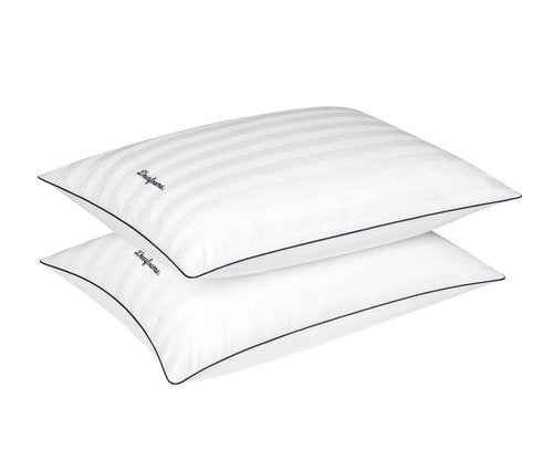 Dearfoams Bed Pillows,Set of 2 Standard/Queen Size, Luxurious Cotton Stripe Down Alternative Bed Pillows,Supportive for Back, Side & Stomach Sleepers