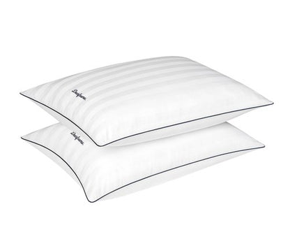 Dearfoams Bed Pillows,Set of 2 Standard/Queen Size, Luxurious Cotton Stripe Down Alternative Bed Pillows,Supportive for Back, Side & Stomach Sleepers