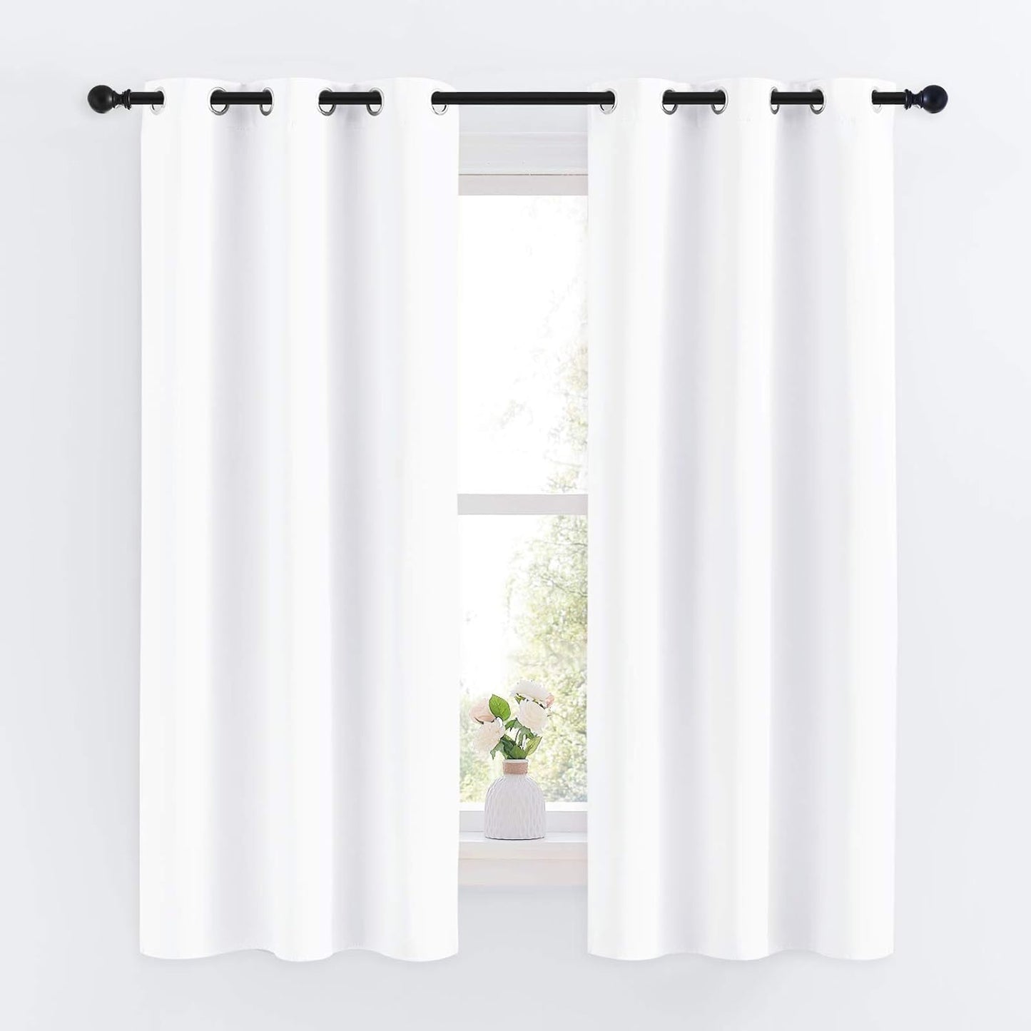 NICETOWN Curtains - Grommet Drapery Panels for Small Windows | 50% Light Blocking, 34x63, Pure White