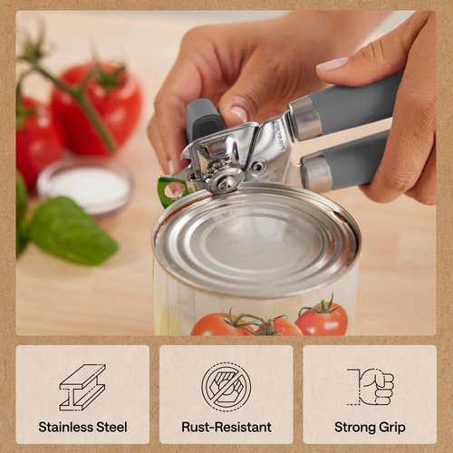 GORILLA GRIP Heavy Duty Can Opener - Stainless Steel, Comfortable Handle, Oversized Knob | Gray