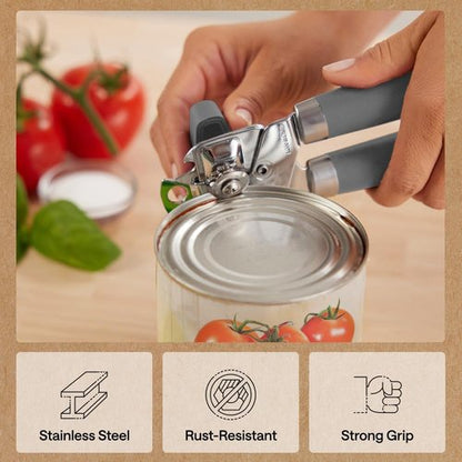 GORILLA GRIP Heavy Duty Can Opener - Stainless Steel, Comfortable Handle, Oversized Knob | Gray