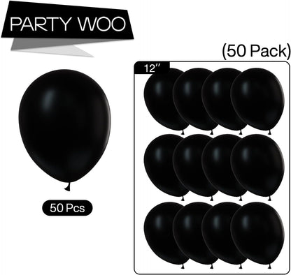 PartyWoo Black Balloons - 50 Pcs 12 Inch Matte Latex Helium Balloons for Parties & Events