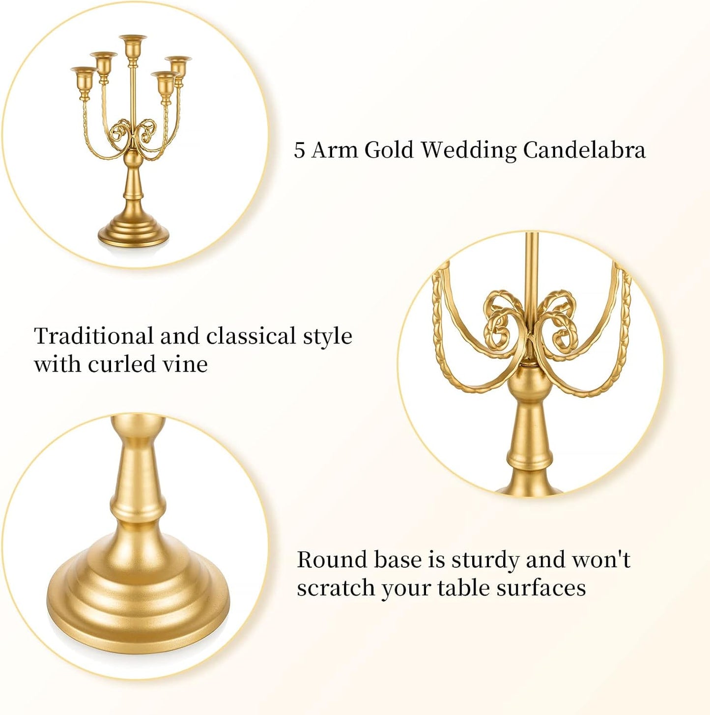Romadedi Gold Candle Holders - 5 Arm 11.8" Candelabra Set for Wedding & Holiday Table Decor | Set of 6