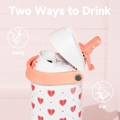 Meoky Stainless Steel Water Bottle - 24 Oz Leak-Proof Design with Straw & Spout Lid | Perfect Valentine's Day Gift for Her