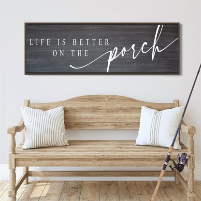 Porch Sign Canvas Wall Art - Farmhouse Decor, 40x14 Inches, Life Is Better on the Porch