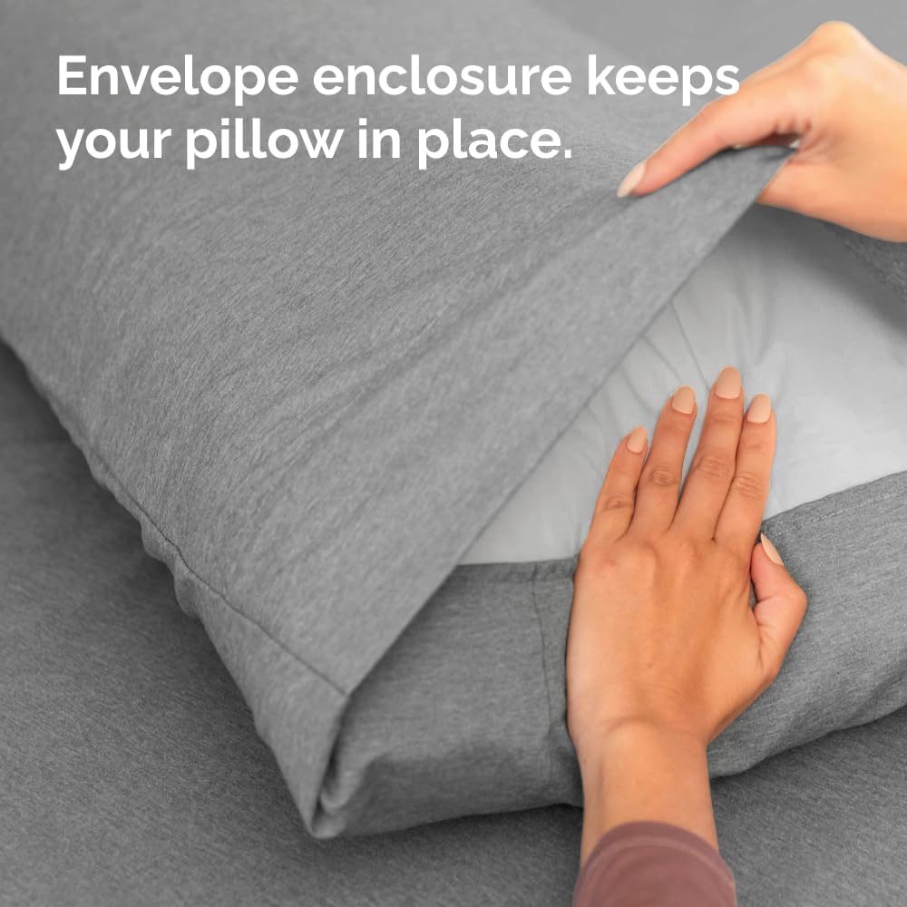 Skiennix Body Pillowcases Set of 2 | Soft, Wrinkle-Free 20x54 Pillow Covers - Comfy Heathered Grey
