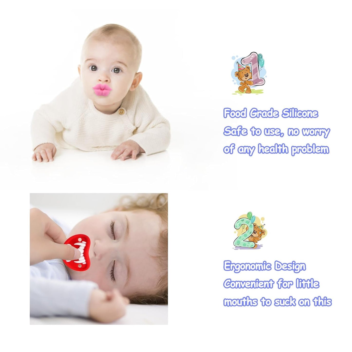 ROBBEAR Funny Baby Pacifier - Cute Mustache Vampire Binky | BPA-Free Silicone for Infants 0-36 Months