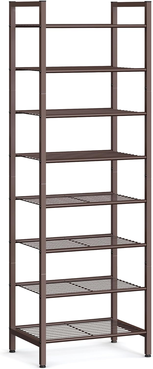 SONGMICS Narrow Shoe Rack - Sturdy 8-Tier Metal Organizer for Small Spaces | Bronze, 12"D x 17.6"W x 50.6"H