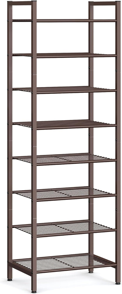 SONGMICS Narrow Shoe Rack - Sturdy 8-Tier Metal Organizer for Small Spaces | Bronze, 12"D x 17.6"W x 50.6"H