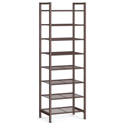 SONGMICS Narrow Shoe Rack - Sturdy 8 Tier Metal Tall Shoe Rack Shelf, Slim Shoe Storage Organizer for Closet Entryway Small Spaces, Bronze, 12"D x 17.6"W x 50.6"H