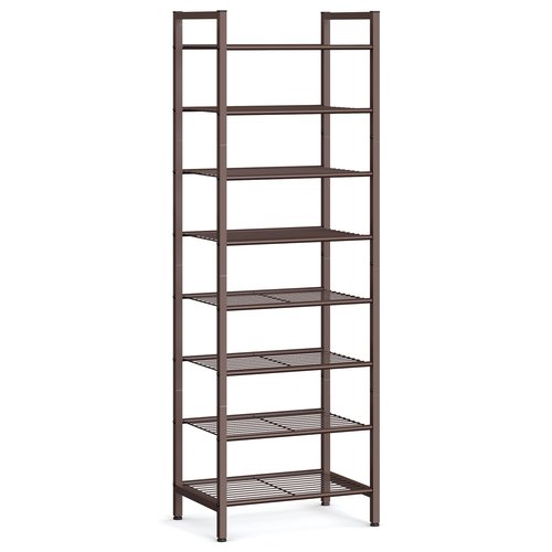 SONGMICS Narrow Shoe Rack - Sturdy 8 Tier Metal Tall Shoe Rack Shelf, Slim Shoe Storage Organizer for Closet Entryway Small Spaces, Bronze, 12"D x 17.6"W x 50.6"H