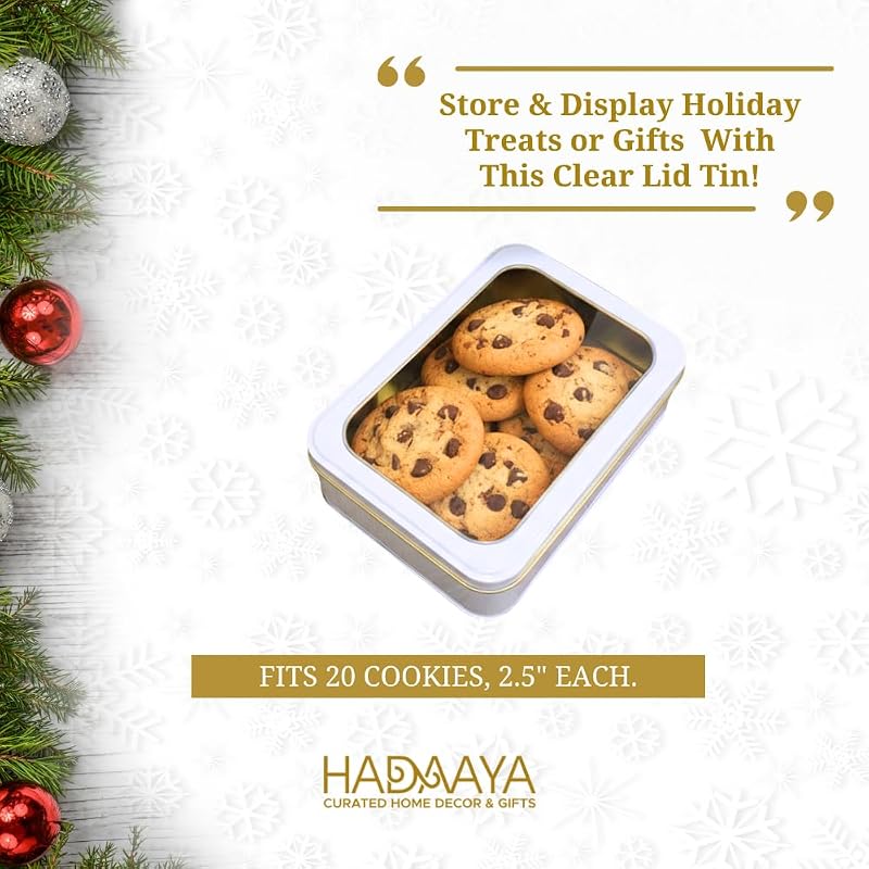 Variation of THIS listing: White Pearl 2 Pack Rectangular Cookie Tins with Clear Lid - 7.25 x 5.25 x 2.25 in