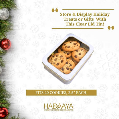 Variation of THIS listing: White Pearl 2 Pack Rectangular Cookie Tins with Clear Lid - 7.25 x 5.25 x 2.25 in