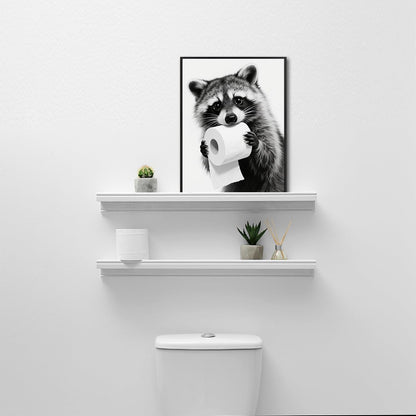 Pinetree Art Cute Raccoon Wall Decor - Framed Black and White Bathroom Art for Guest Restrooms