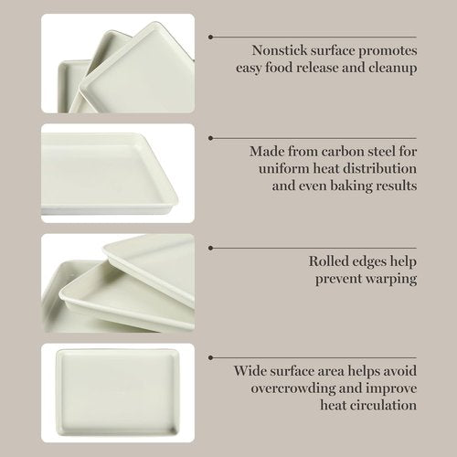 Martha Stewart Gallen 3-Piece Cookie Sheet Set | Ceramic Nonstick Baking Pans - 13", 15", 17" - Oven Safe to 450°F, Easy to Clean