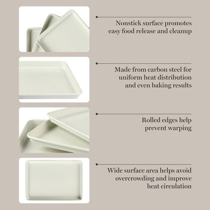 Martha Stewart Gallen 3-Piece Cookie Sheet Set | Ceramic Nonstick Baking Pans - 13", 15", 17" - Oven Safe to 450°F, Easy to Clean
