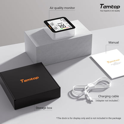 Temtop M10+ Indoor Air Quality Monitor - 6-in-1 PM2.5 & VOC Detector with E-Ink Display | Battery Powered, App-Enabled Temperature & Humidity Sensor