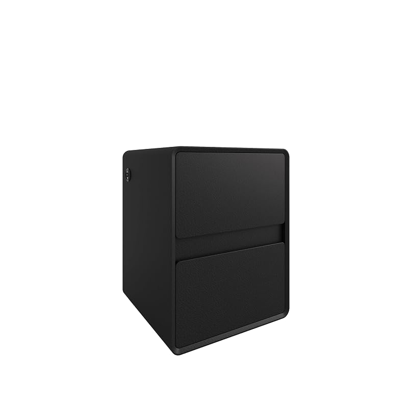 Modern Leather Nightstand with 2 Drawers, USB Charging & 16" Black