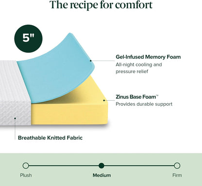 Zinus 5 Inch Twin Memory Foam Mattress - Cooling Comfort, Fiberglass Free, Breathable Layers