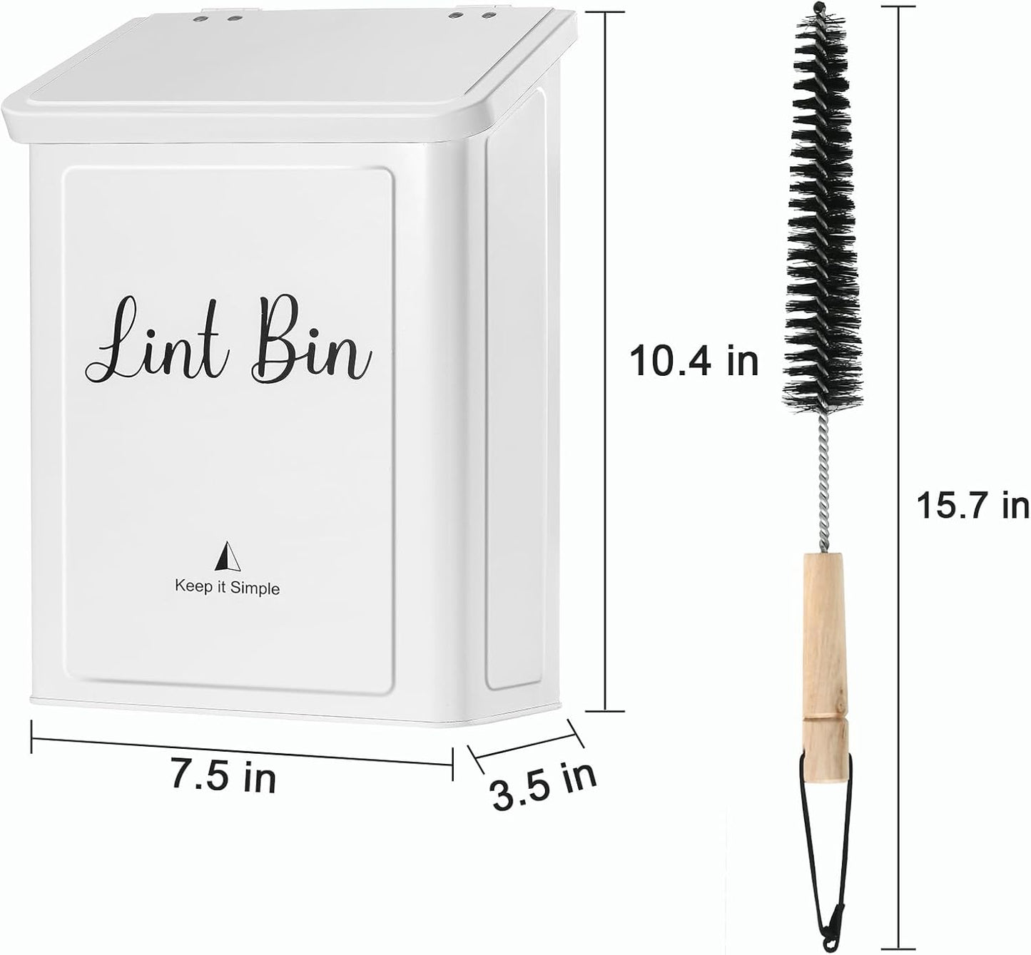 SUBEKYU Magnetic Lint Bin - Wall Mounted Metal Lint Box Holder with Lid for Laundry Room Organization | White