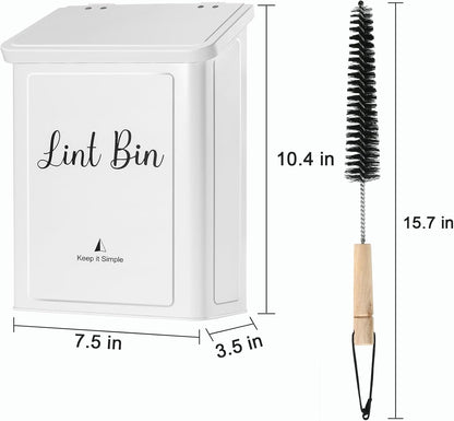 SUBEKYU Magnetic Lint Bin - Wall Mounted Metal Lint Box Holder with Lid for Laundry Room Organization | White