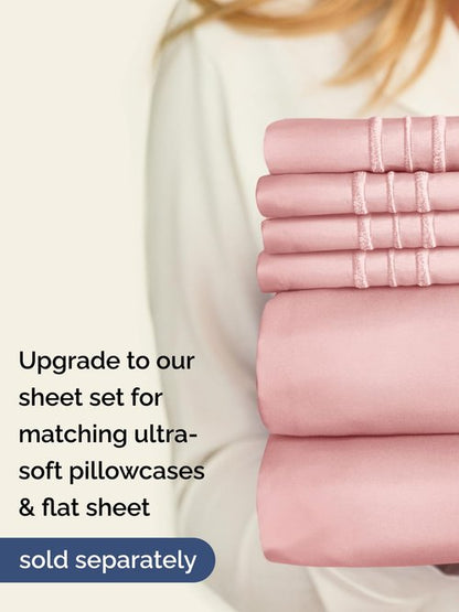 Extra Deep King Fitted Sheet - Hotel Luxury Single Fitted Sheet Only - Easily Fits 18 inch to 24 inch Mattress - Ultra Soft, Wrinkle & Fade Free w/Extra Deep Pockets - Breathable & Comfy - Baby Pink