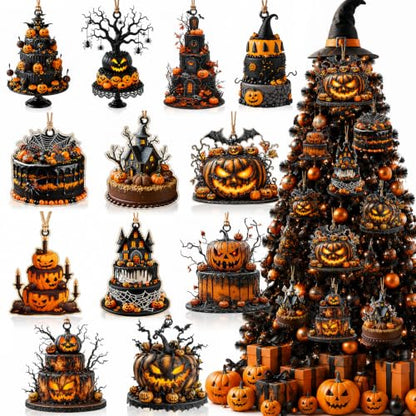 Halloween Wooden Ornaments Set with Spider Web Bat Pumpkin Decorations - Hanging Tree Decor - Variation of THIS listing