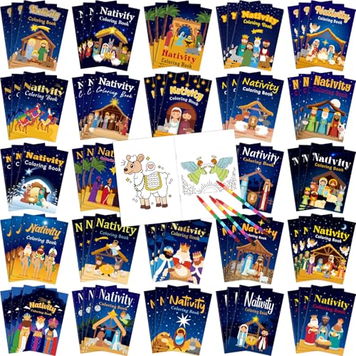 Nativity Coloring Book Set - 72 Mini Bible Themed Party Favors - Variation of THIS listing